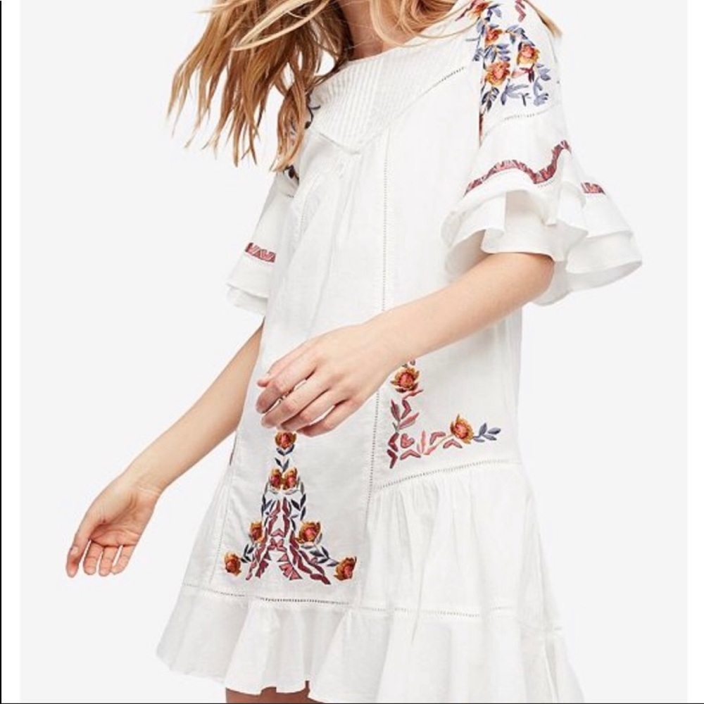 Free People White Embroidered Dress